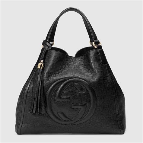 gucci black soft leather shoulder bag|black gucci purse with heart.